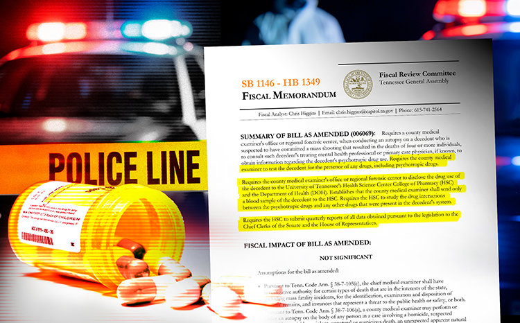 A new Tennessee law lifts secrecy by requiring medical examiners to test for and report the presence of psychotropic drugs in qualifying mass shooting investigations.